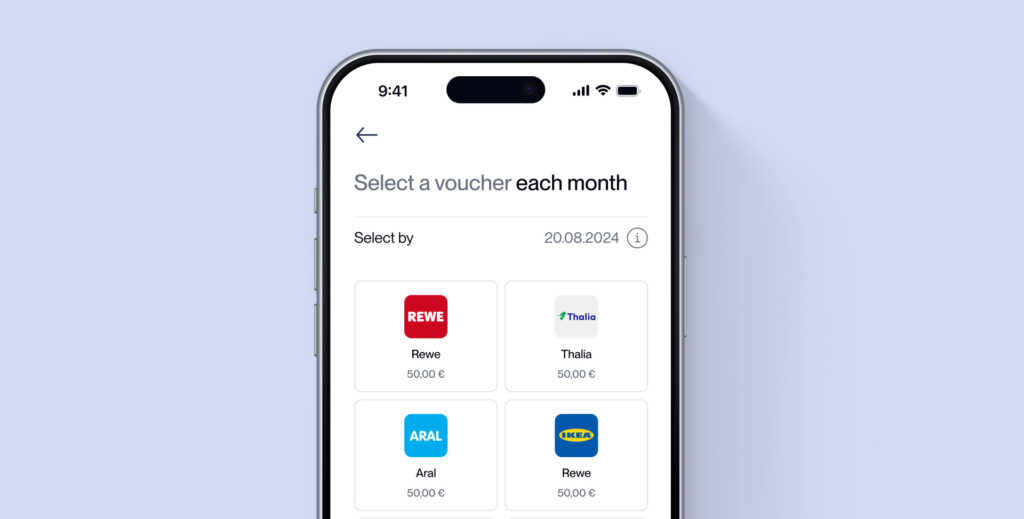 Smartphone mit der Circula App geöffnet. Hier kann man einen Gutschein verschiedener Händler auswählen für den monatlichen steuerfreien Sachbezug. Ein Steuerberater in der Nähe kann hierzu mehr erzählen.