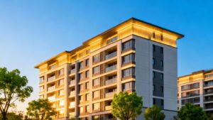 Modernes Wohnhaus bei Sonnenaufgang. Als Immobilenbesitzer sollte man sich bei einem Steuerberater in der Nähe über Veräußerungsgewinn Immobilie, Denkmalschutz Sonder Afa, vermietete Eigentumswohnung, Hebesatz Grundsteuer und Wohnungskauf steuerlich absetzen informieren.