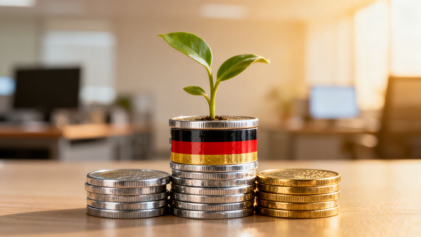 Deutsche Flagge, Münzen und Pflanze für Kleinunternehmerregelung