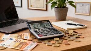 Geld und Rechner auf einem Schreibtisch