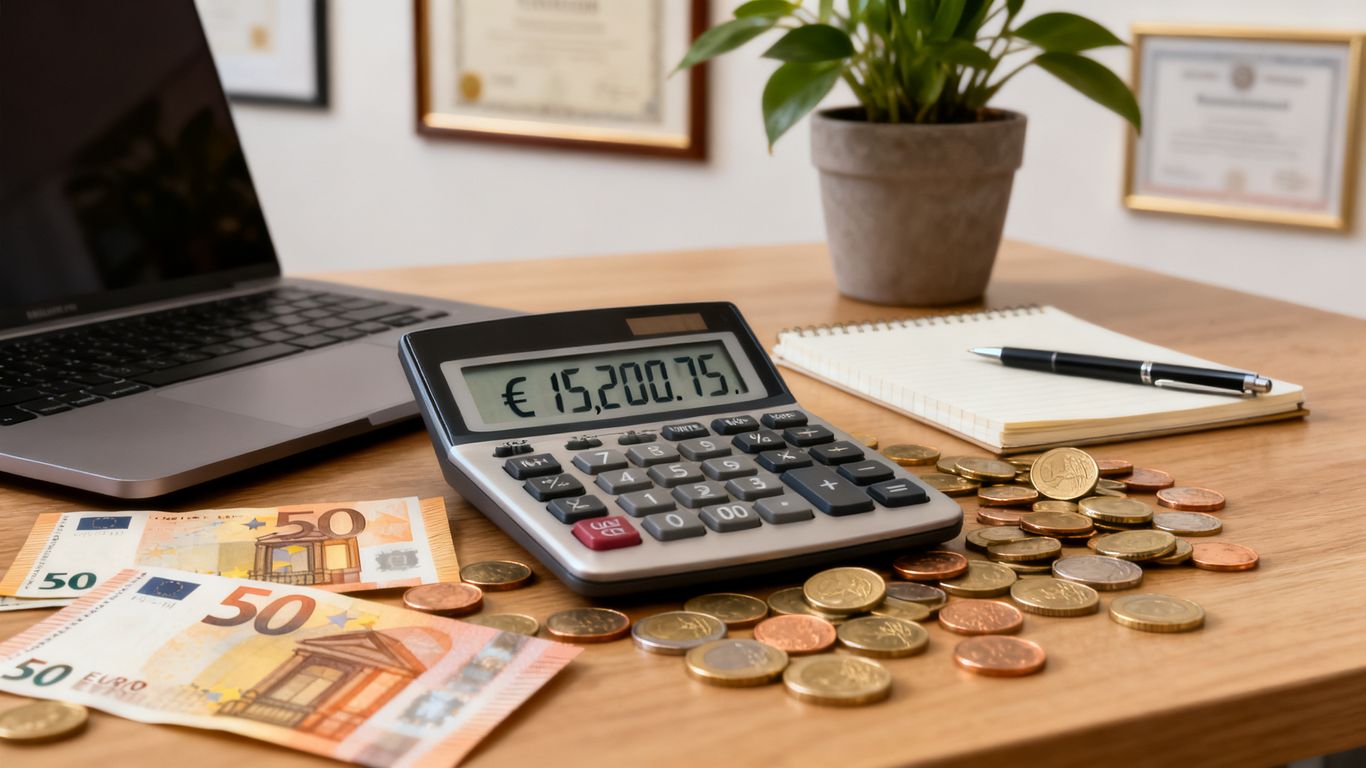 Geld und Rechner auf einem Schreibtisch