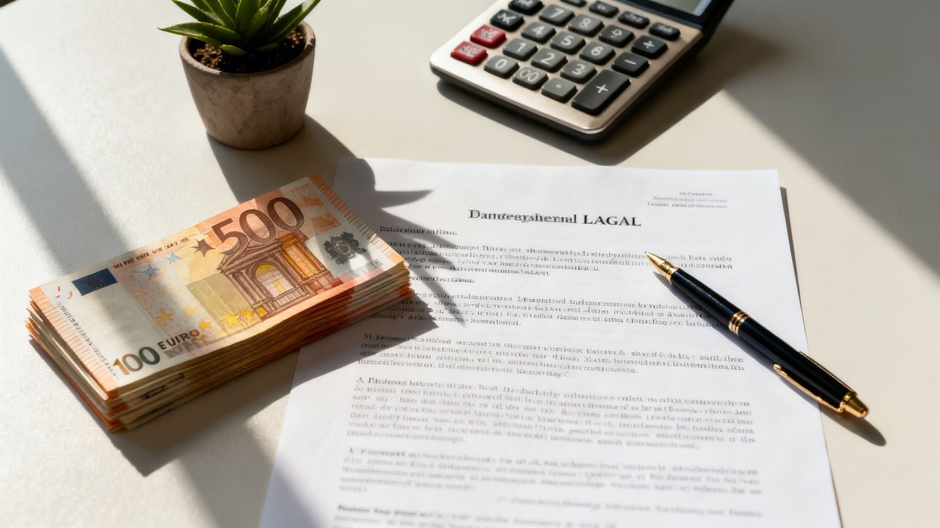 Geld, Dokumente und Stift auf einem Schreibtisch.