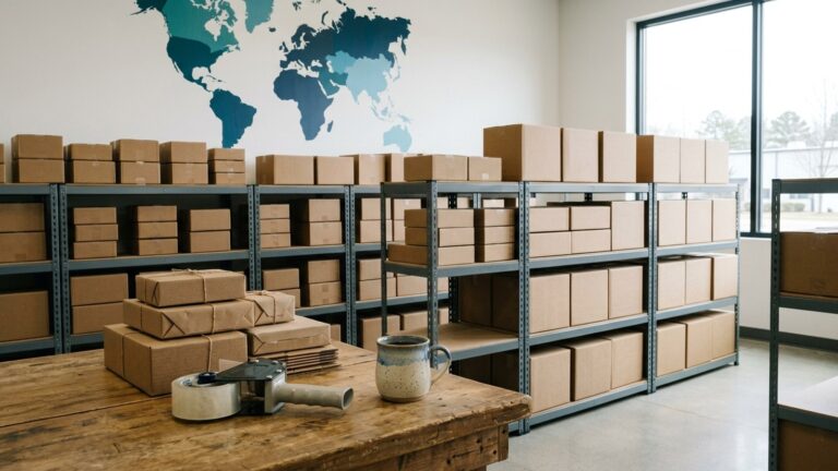 Versandlager eines Onlinehändlers mit Paketen für den EU-weiten Marktplatzhandel