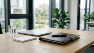 Gesellschafterdarlehen: geschlossene Vertragsmappe mit Füller auf dem Schreibtisch einer GmbH